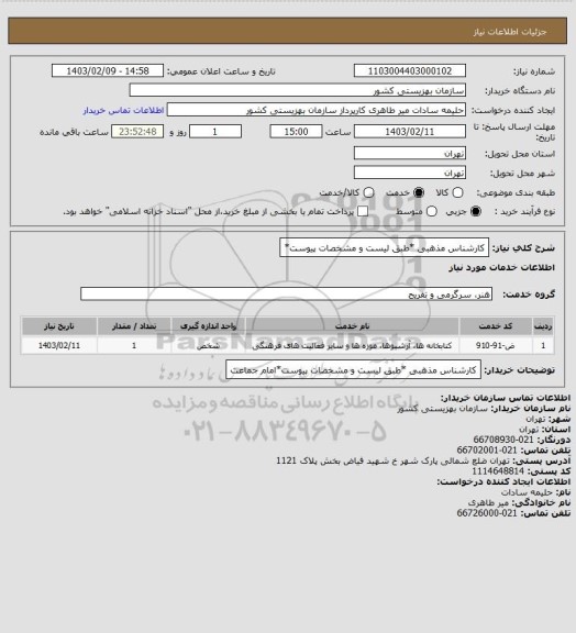 استعلام کارشناس مذهبی *طبق لیست  و مشخصات پیوست*