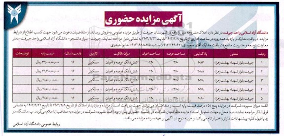 مزایده فروش املاک