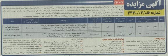 مزایده فروش املاک مازاد کاربری زمین و مسکونی - نوبت دوم