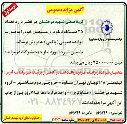 مزایده فروش تعداد 25 دستگاه تابلو برق مستعمل