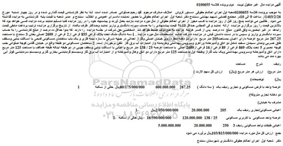 مزایده فروش  1-سه دانگ ملک تحت پلاک فرعی 855 فرعی از2 فرعی از 2699 اصلی