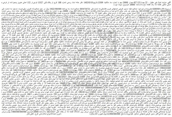 مزایده فروش ششدانگ  قطعه  75  از  پلاک  ثبتی  162/13327  به مساحت 20000 مترمربع 