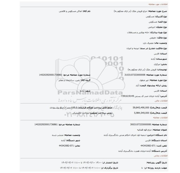 فروش ملک (در ازای محکوم به)