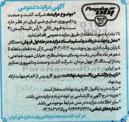 مزایده فروش 5 الی 20 رأس تلیسه آبستن (4 تا 7 ماه)