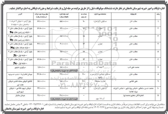 مزایده واگذاری موقوفات