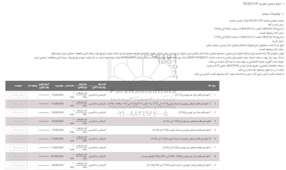 مزایده 1 فقره فرم اقلام مازاد غیرتولیدی...