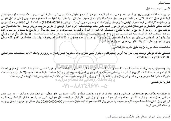 مزایده فروش شش دانگ ملک نیمه کاره
