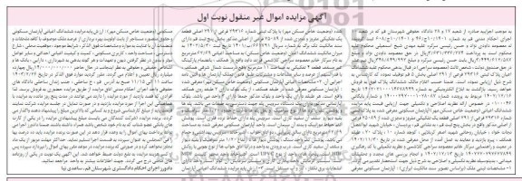 مزایده ششدانگ اعیان پلاک ثبتی 29316 فرعی از 291 اصلی نوبت اول