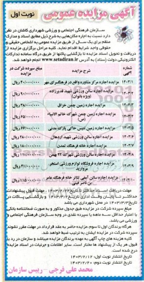 مزایده اجاره مکان