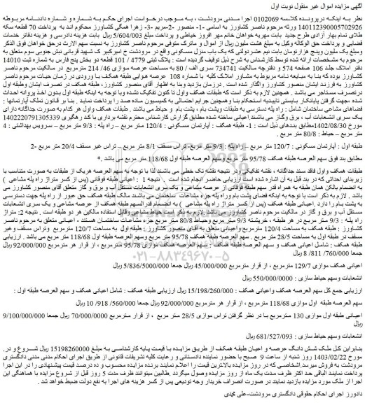 مزایده فروش آپارتمان مسکونی : 120/4 متر مربع