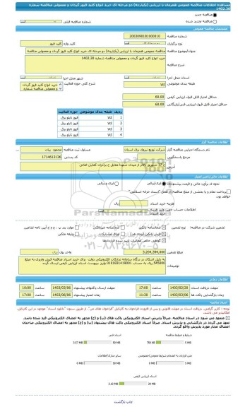 مناقصه، مناقصه عمومی همزمان با ارزیابی (یکپارچه) دو مرحله ای خرید انواع کلید فیوز گردان و معمولی مناقصه شماره 1402.30