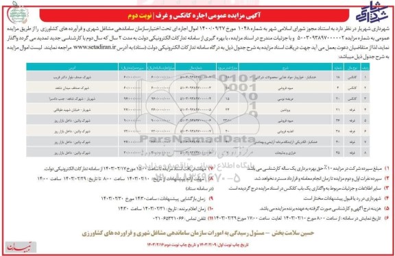 مزایده عمومی اجاره کانکس و غرف نوبت دوم 