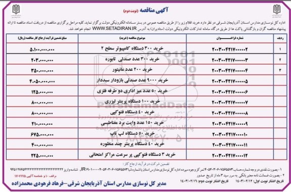 مناقصه خرید 300 دستگاه کامپیوتر سطح 2...- نوبت دوم
