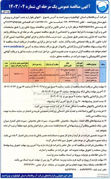 مناقصه برون سپاری نگهداری، بهره برداری و حفاظت از تاسیسات و خدمات مشترکین و درآمد روستاهای استان