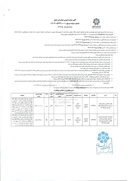 مزایده فروش آپارتمان مسکونی