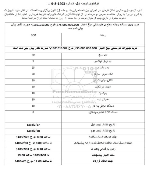 فراخوان خرید 300 دستگاه رایانه سطح 2 هنرستانی و ...