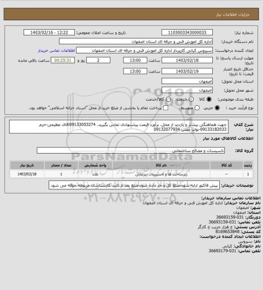 استعلام جهت هماهنگی بیشتر و بازدید از محل، برآورد  قیمت پیشنهادی تماس بگیرید. 09133053274اقای عظیمی-خرم   09133182033-نواب منش 09132077934