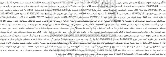 آگهی مزایده  خودرو سمند lx ef7 سفید رنگ مدل 1391 