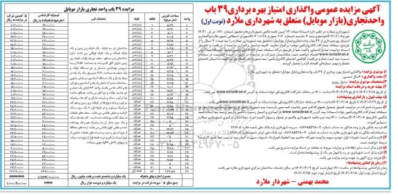 مزایده عمومی واگذاری امتیاز بهره برداری 39 باب واحد تجاری (بازار موبایل) 