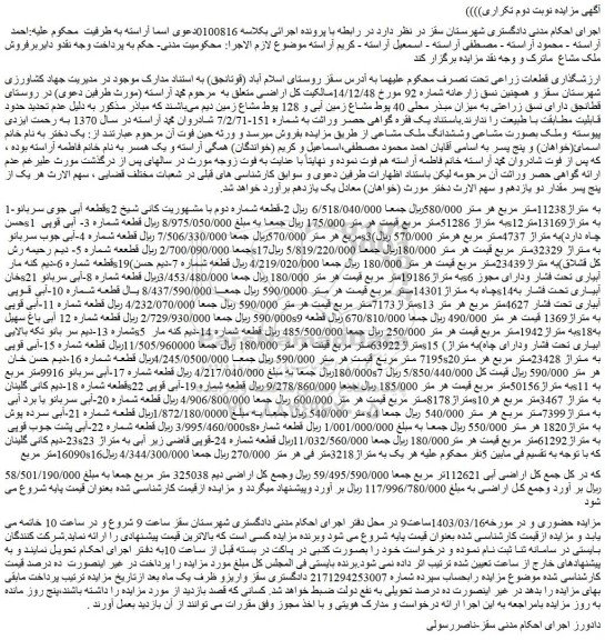 مزایده فروش قطعات زراعی