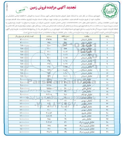 مزایده فروش زمین- نوبت دوم