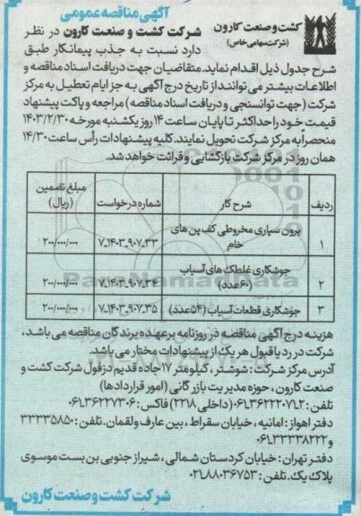 مناقصه برون سپاری مخروطی کف پن های خام و ...