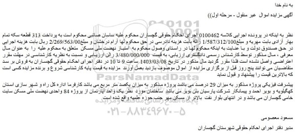 مزایده فروش امتیاز نهضت ملی مسکن
