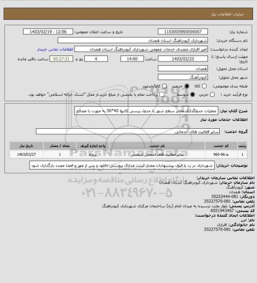 استعلام عملیات جدولگذاری معابر سطح شهر با جدول پرسی کانیوا 40*50 به صورت با مصالح