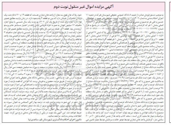 مزایده فروش ششدانگ ملک تجاری