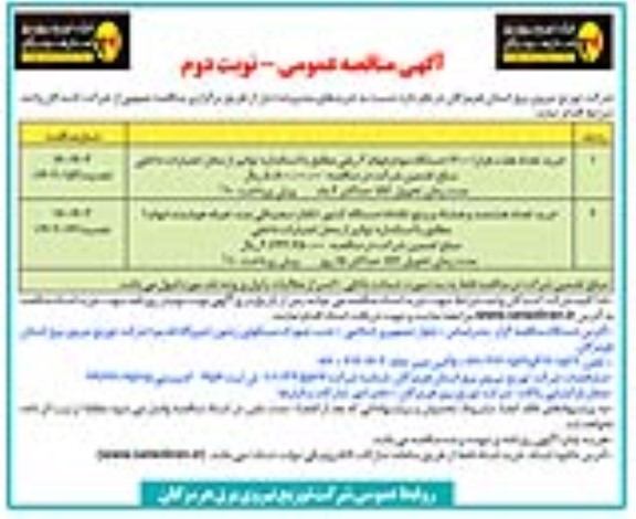 مناقصه خرید تعداد هفت هزار (7000) دستگاه مودم فهام 2 ریلی ... تجدید نوبت دوم 
