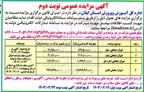 مزایده اموال اسقاطی ... - نوبت دوم