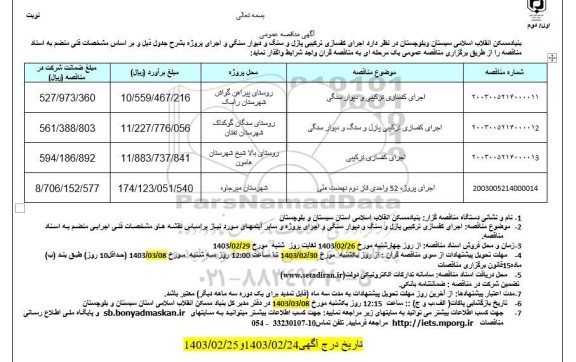 مناقصه اجرای کفسازی ترکیبی پازل و سنگ و دیوار سنگی 