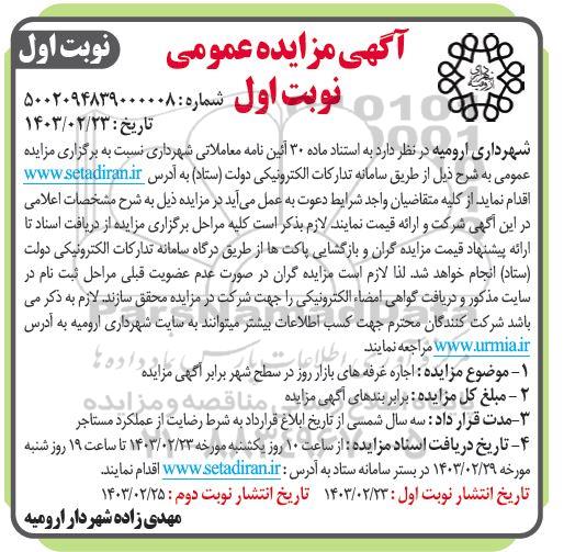 مزایده اجاره غرفه های بازار روز در سطح شهر 