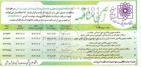 مناقصه واگذاری امور خدماتی نظافت و...... ....