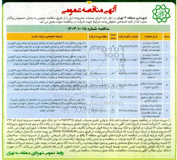 مناقصه عمومی عملیات مرمت و بازسازی ساختمان شهر دوستدار کودک...