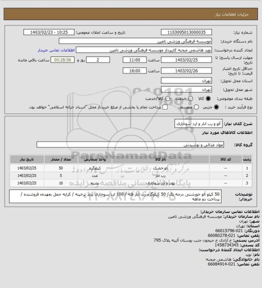 استعلام آلو و رب انار و ارد سوخاری
