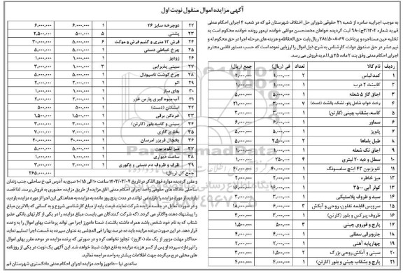 مزایده فروش کمد لباس و...