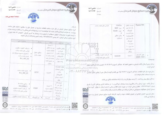استعلام ساخت قطعات ...
