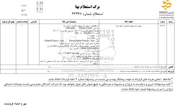 استعلام سیفتی والو پمپهای پلانچری 