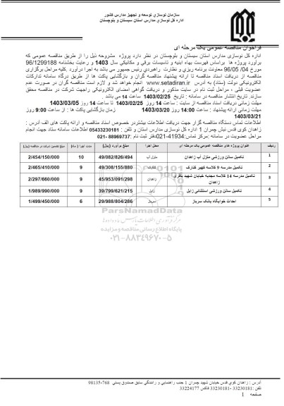 مناقصه تکمیل سالن ورزشی ...