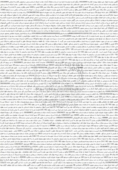 آگهی مزایده شش دانگ پلاک ثبتی 45 فرعی از 3254 اصلی واقع در بخش 3 آبادان و شش دانگ پلاک ثبتی 328 فرعی از 2208 اصلی