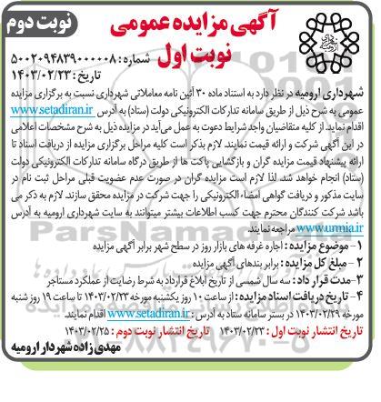 مزایده اجاره غرفه های بازار روز در سطح شهر - نوبت دوم 