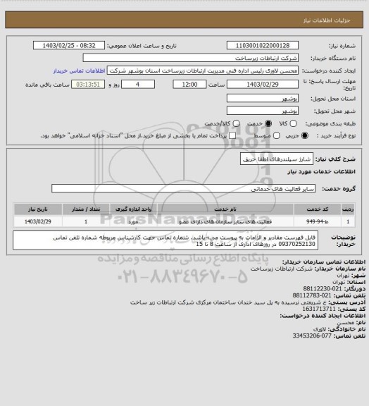 استعلام شارژ سیلندرهای اطفا حریق