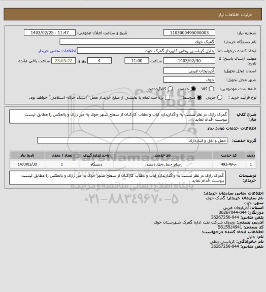 استعلام گمرک رازی در نظر نسبت به واگذاریدارد ایاب و ذهاب کارکنان از سطح شهر خوی به مرز رازی و بالعکس را مطابق لیست پیوست اقدام نماید .