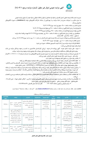 مزایده فروش تعدادی از اموال و املاک تملیکی و مازاد