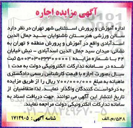 مزایده اجاره سالن ورزشی هنرستان ناشنوایان