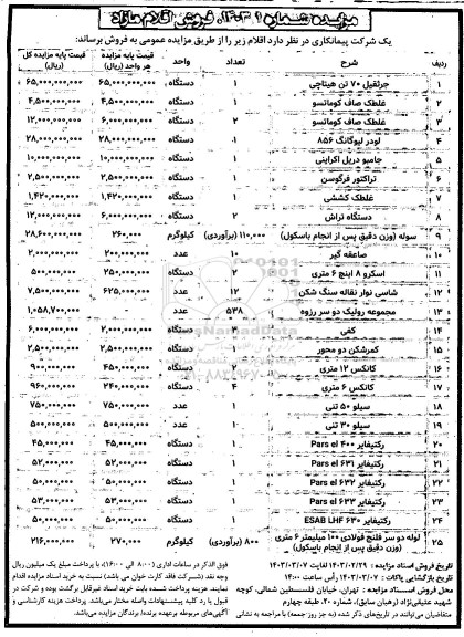 مزایده فروش اقلام مازاد...
