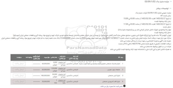 مزایده انواع پلاستیک ضایعاتی معمولی....