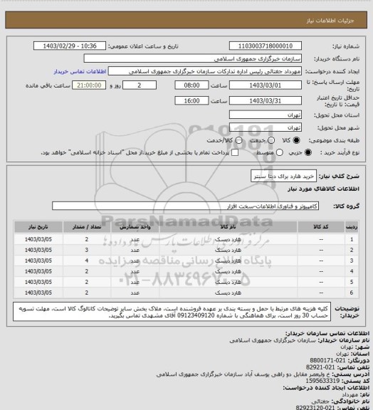 استعلام خرید هارد برای دیتا سنتر