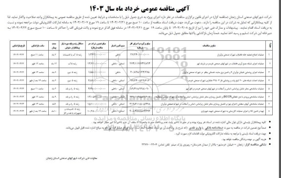 مناقصه عملیات اصلاح تصفیه خانه فاضلاب ...